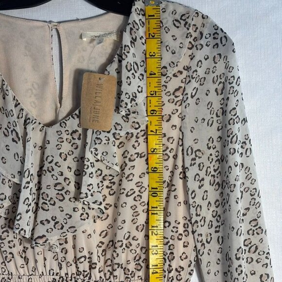 Leopard Print Long-Sleeve Ruffled Dress With Elastic Waist & Flounce Hem - Beige - Picture 10 of 16